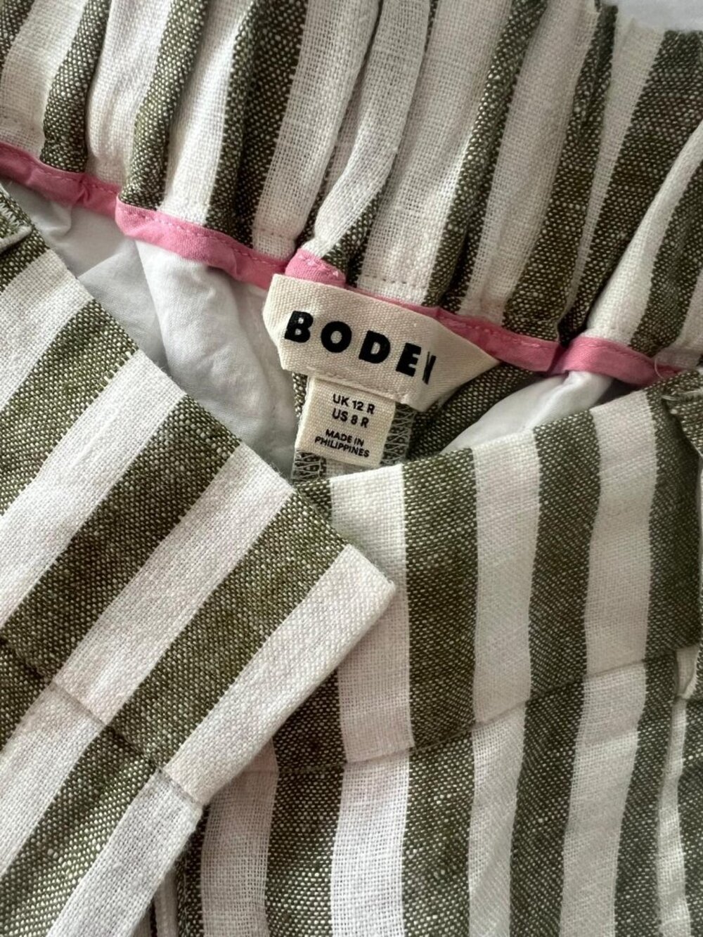 Boden Olive Ivory Stripe Linen Vest & Wide Leg Pants Set Size 8 - Picture 11 of 13